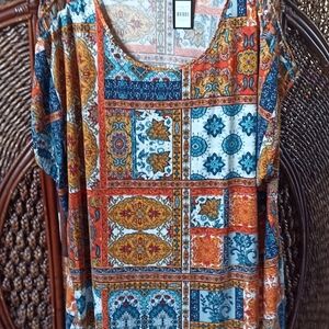 Avenue Orange Blue Graphic Blouse
